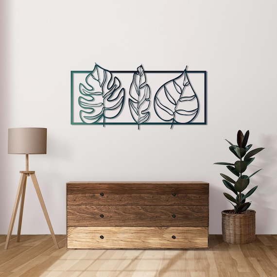 3-Piece Tropical Leaves Metal Wall Art - Modern Botanical Wall Decor - Nature-Inspired Home Hanging