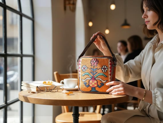 Handwoven Kilim Crossbody Bag for Women, Ethnic Floral Shoulder Bag, Boho Handmade Small Travel Purse