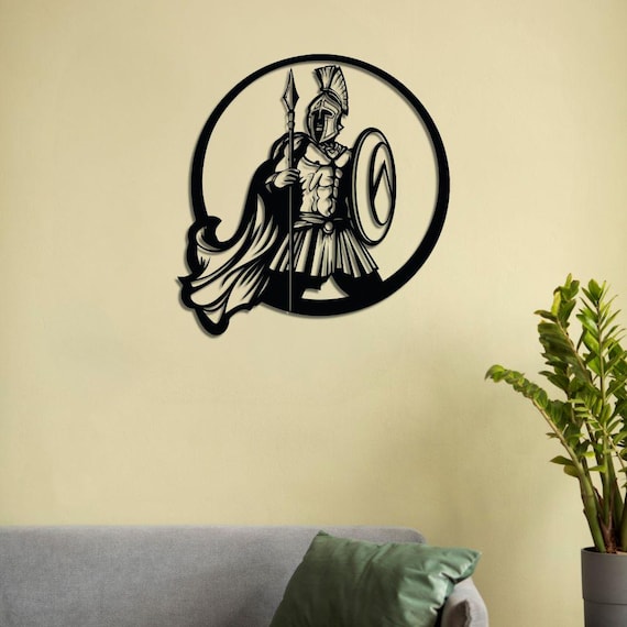 Spartan Warrior Metal Wall Art, Circular 3D Battle Design, Modern Heroic Home Decor Accent