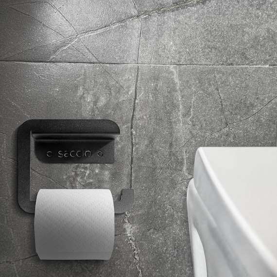 Modern Industrial Metal Toilet Paper Holder, Wall Mounted Bathroom Tissue Roll Holder, Heavy Duty Black Bathroom Decor