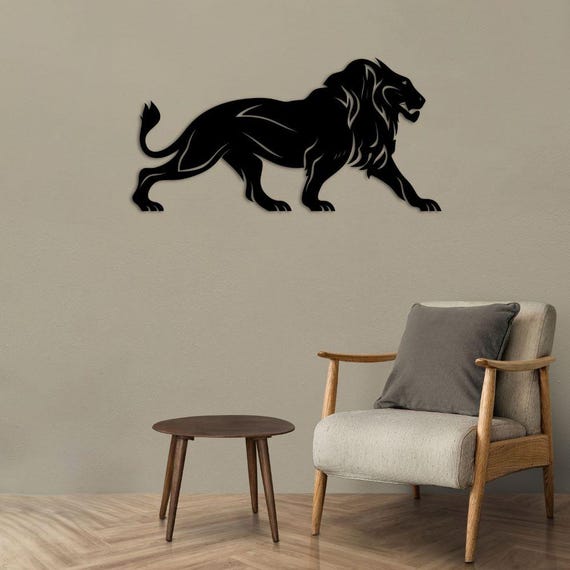 Metal Lion Wall Art: 3D Wildlife Silhouette Decor