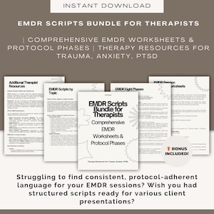 EMDR Scripts Bundle for Therapists | Comprehensive EMDR Worksheets & Protocol Phases | Therapy Resources for Trauma, Anxiety, PTSD