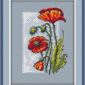 Blackwork kruissteekpatroon klaproos kruissteekkaart pdf-bestand direct downloaden bloem kruissteekpatroon DMC-draden DIY