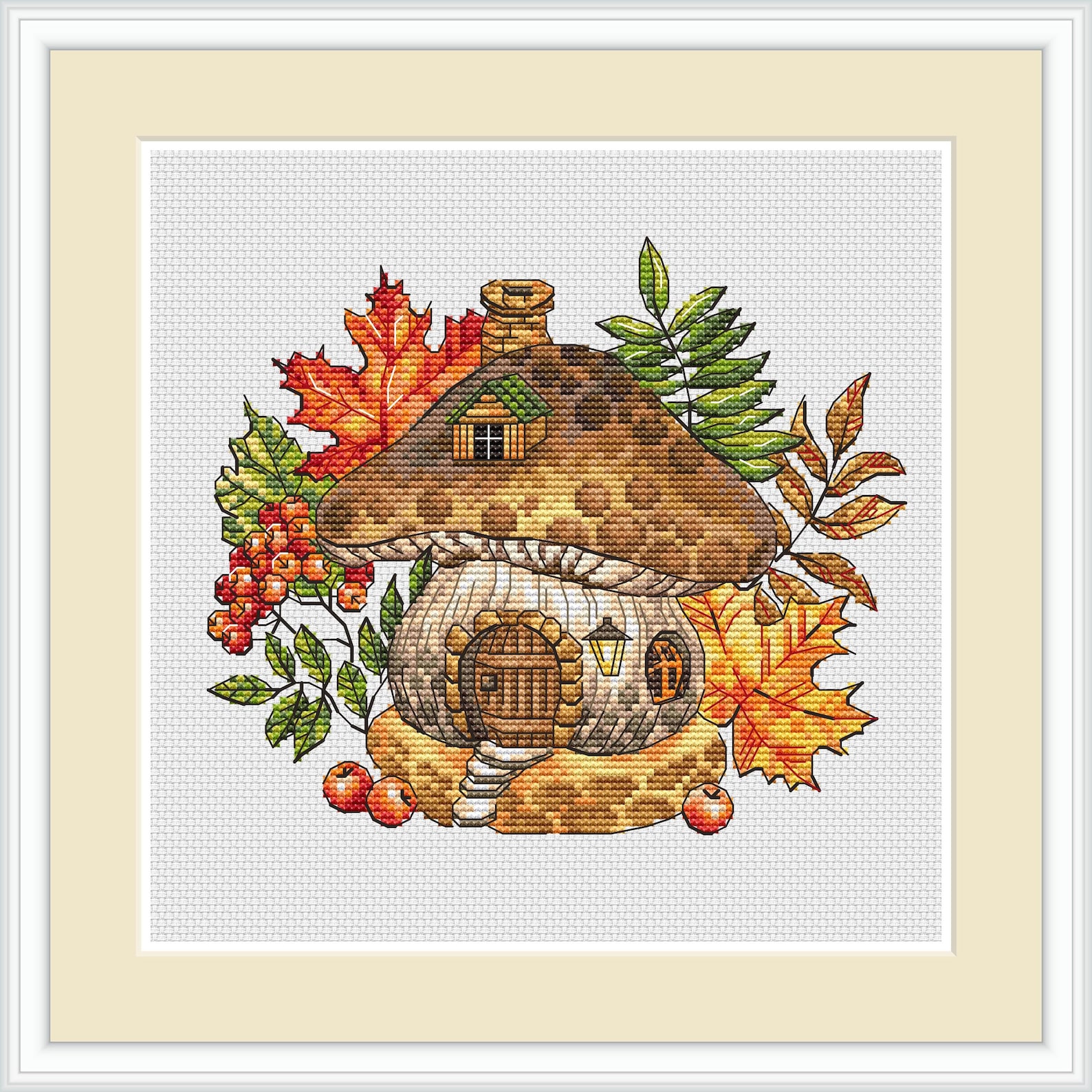 Fall Crosshatch Fall Cross Stitch Pattern Autumn Cross Stitch Chart Mushroom Cross ...