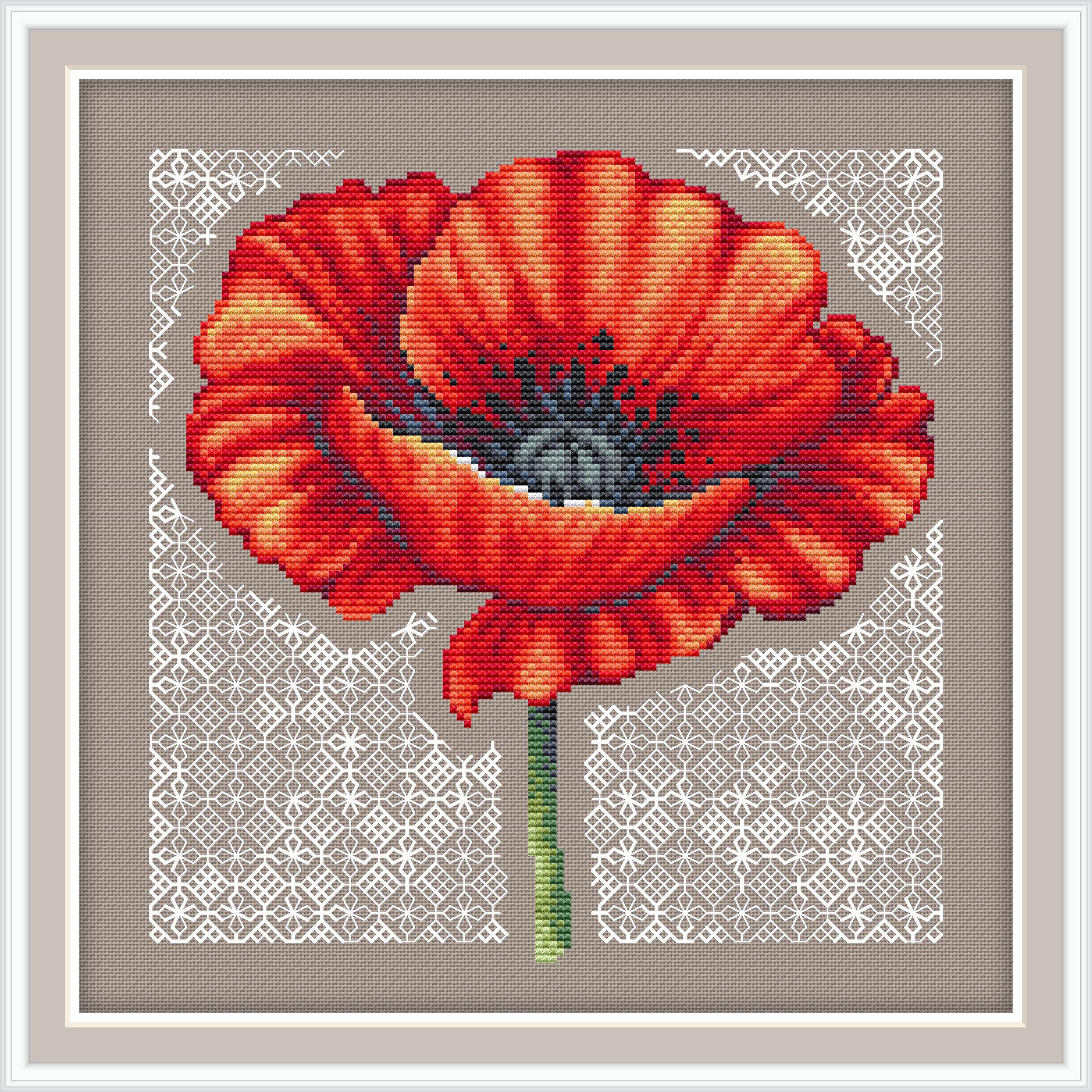 Poppy Cross Stitch Pattern PDF Floral Digital Pattern Flowers