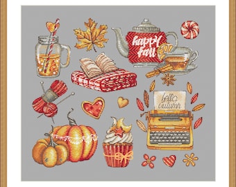 Fall Cross Stitch Pattern, Sampler Cross Stitch Pattern, Autumn Cross Stitch Pattern, Pumpkin Cross Stitch Pattern, Instant Download, PDF