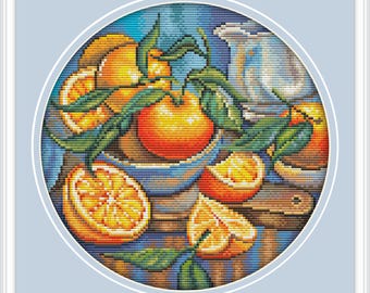 Orange Cross Stitch Pattern Kitchen Cross Stitch Pattern Counted Cross Stitch Kitchen Decor Dining Room Decor PDF File