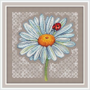Bloemenborduurpatroon PDF digitaal bestand Blackwork Cross Stitch-patroon Daisy Cross Stitch-patroon geteld kruissteek direct downloaden