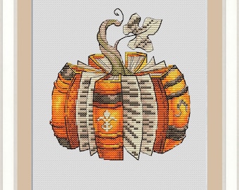 Pumpkin Cross Stitch Pattern, Book Cross Stitch Pattern, Fall Cross Stitch Pattern, Autumn Cross Stitch Pattern, Instant Download PDF