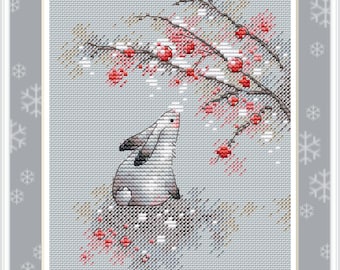 Grey Hare Cross Stitch Pattern Bunny Counted Cross Stitch Rabbit Cross Stitch Chart Snowflakes Cross Stitch Pattern DIY Project PDF Pattern