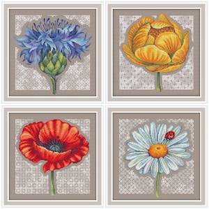 Bloemen set kruissteekpatroon klaproos kruissteektabel bloemen kruissteekpatroon korenbloem xstitch tuin kruissteek DIY pdf
