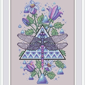 Dragonfly Cross Stitch Pattern Flowers Cross Stitch Pattern Bluebell Cross Stitch Pattern Easy Cross Stitch Chart Embroidery Pattern PDF