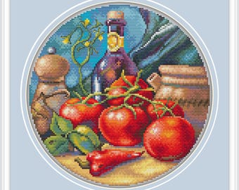 Kitchen Set Cross Stitch Pattern Tomato Cross Stitch Pattern Dining Room Decor Home Sweet Home Cross Stitch PDF