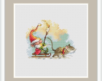 Gnome and Mouse Cross Stitch Pattern Christmas Cross Stitch Pattern Santa Claus Cross Stitch Pattern PDF Pattern Instant Download