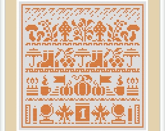 Fall Cross Stitch Pattern Sampler Cross Stitch Pattern Autumn Cross Stitch Pattern Pumpkin Cross Stitch Chart Easy Cross Stitch PDF DIY