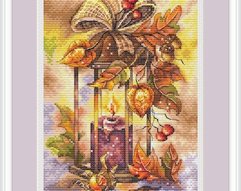Autumn Cross Stitch Pattern Fall Cross Stitch Pattern Lantern Cross Stitch Pattern Physalis Cross Stitch Pattern Digital File PDF Pattern