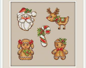Gingerbread Ornaments Cross Stitch Pattern Christmas Cross Stitch Chart Santa Claus Cross Stitch Pattern PDF Christmas Decor Christmas Gift