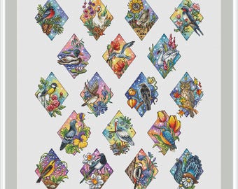 Bird Set Cross Stitch Chart Owl Cross Stitch Pattern DIY Flowers Cross Stitch Pattern Cute Duck Cross Stitch Instant Download Home Decor