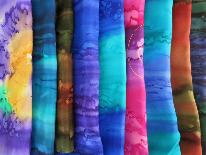 Hand Dyed Silk Fabric Pieces in Assorted Colors image 1