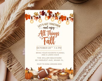 All Things Fall Invitation, Digital Fall Harvest Party Invitation, Neighborhood Fall Party Invite, Fall Celebration
