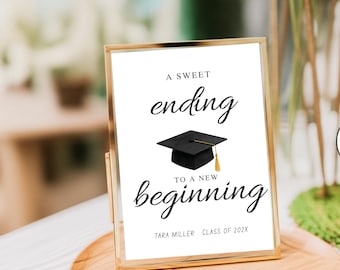 Graduation Candy Bar Sign Template, Printable A Sweet Ending To A New Beginning Sign, Editable Grad Dessert Bar Sign, Canva Template