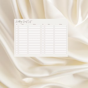 Puede incluir: Una plantilla de lista de invitados de boda imprimible con columnas para el número de invitado, el nombre y la dirección. La plantilla está diseñada para una boda con una gran lista de invitados.