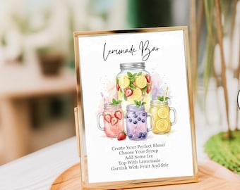 Lemonade Bar Printable Sign | Summer Party Decor | DIY Drink Station Poster |  Bridal Shower, Baby Shower, Birthday