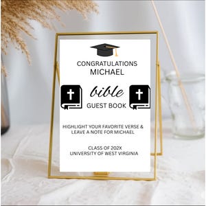 Enseigne de livre d&#39;or de la Bible pour l&#39;obtention du diplôme, mettez en valeur votre verset préféré, décoration imprimable pour la célébration de l&#39;obtention du diplôme, décoration de signe de fête de remise des diplômes
