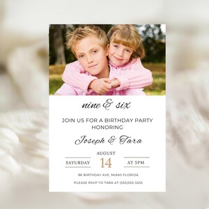 Editable Joint Birthday Invitation Template, Siblings Birthday Invitation, Photo Birthday Invite, Joint Party Invite, Digital