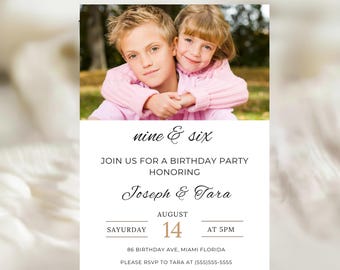 Editable Joint Birthday Invitation Template, Siblings Birthday Invitation, Photo Birthday Invite, Joint Party Invite, Digital