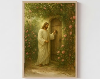 Jesus knackar på dörren konsttryck, Jesus väggkonst, Jesus utskrivbar, religiös heminredning, trosbaserad konst, kristen konsttryck, bibelkonst