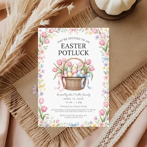 Inbjudan till påskfest, digital 5x7 4x6 utskrivbar redigerbar mall PDF JPG