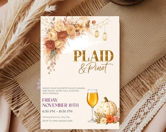Invitación a la noche del vino de otoño: cuadros, pinot y calabazas