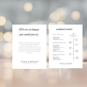Modern Welcome Letter and Timeline, Wedding Weekend Itinerary Template, Editable Wedding Welcome & Schedule, Printable, Canva Template