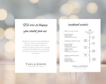 Modern Welcome Letter and Timeline, Wedding Weekend Itinerary Template, Editable Wedding Welcome & Schedule, Printable, Canva Template