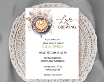 Faire-part de douche nuptiale Love Is Brewing, Faire-part de douche nuptiale Martini expresso, Shower nuptiale de café, Faire-part de mariage nuptiale modifiable
