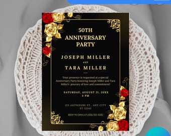 50th Anniversary Invitation, Wedding Anniversary Invite, Wedding Anniversary Invitation Printable, Editable Template,