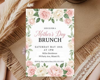 Mother's Day Brunch Invitation Template, Mothers Day Party Invite, Mother's Day Lunch Invite, Floral Mother's Day Breakfast Invite Editable