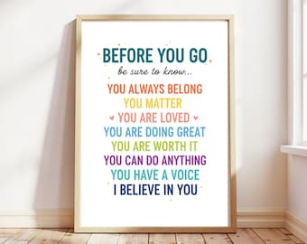 affirmation wall art for kids, inspirational classroom decor, kids room decor, positive classroom wall art, printable wall art