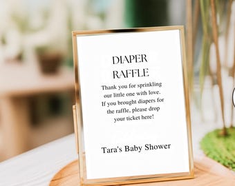 Gra w losowanie pieluch, Minimalistyczny znak losowania pieluch na baby shower do wydrukowania, Neutralny pod względem płci, Szablon do edycji