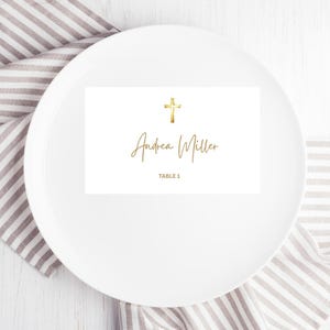 Christening Baptism Place Card Template, Printable Place Cards, Instant Download, Editable, Minimalist, Modern, Canva Template