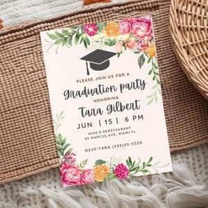 Floral Graduation Party Invitation, Floral Graduation Announcement Card, Floral Grad Invitation, Canva Digital Invite image 6