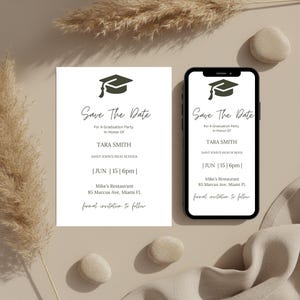 Graduation Save The Date Invitation. Digital College or High School Grad Party or Ceremony Invite, Canva Editable Template