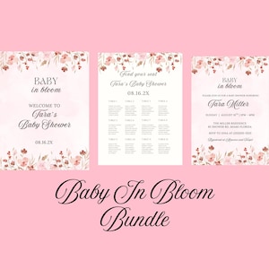 Baby in Bloom Baby Shower Invitation Bundle Printable, Wildflower Baby Shower Invitation and Editable Games, Floral Baby Shower Decorations
