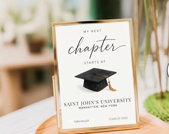 The Next Chapter Starts At Sign Template, Editable Graduation Table Sign, Printable Graduation Next Chapter Sign, Graduation Party Decor