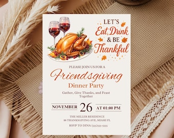 Bewerkbare Thanksgiving-uitnodiging, Friendsgiving-uitnodiging, rustieke Turkije Thanksgiving-uitnodiging, afdrukbaar, Friendsgiving-uitnodiging, direct downloaden