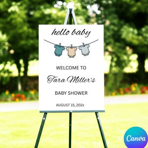 Boho Girl Clothesline Baby Shower Welcome Sign | Hello Baby Welcome Poster | Canva Instant Download
