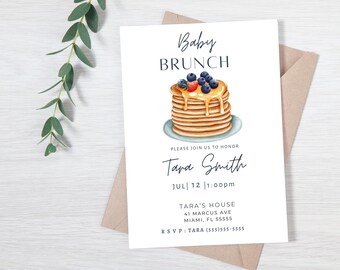 Blueberry Baby Brunch Baby Shower Invitation, Blueberry Pancake Baby Shower Invite, Blueberry Baby Shower Brunch, Canva