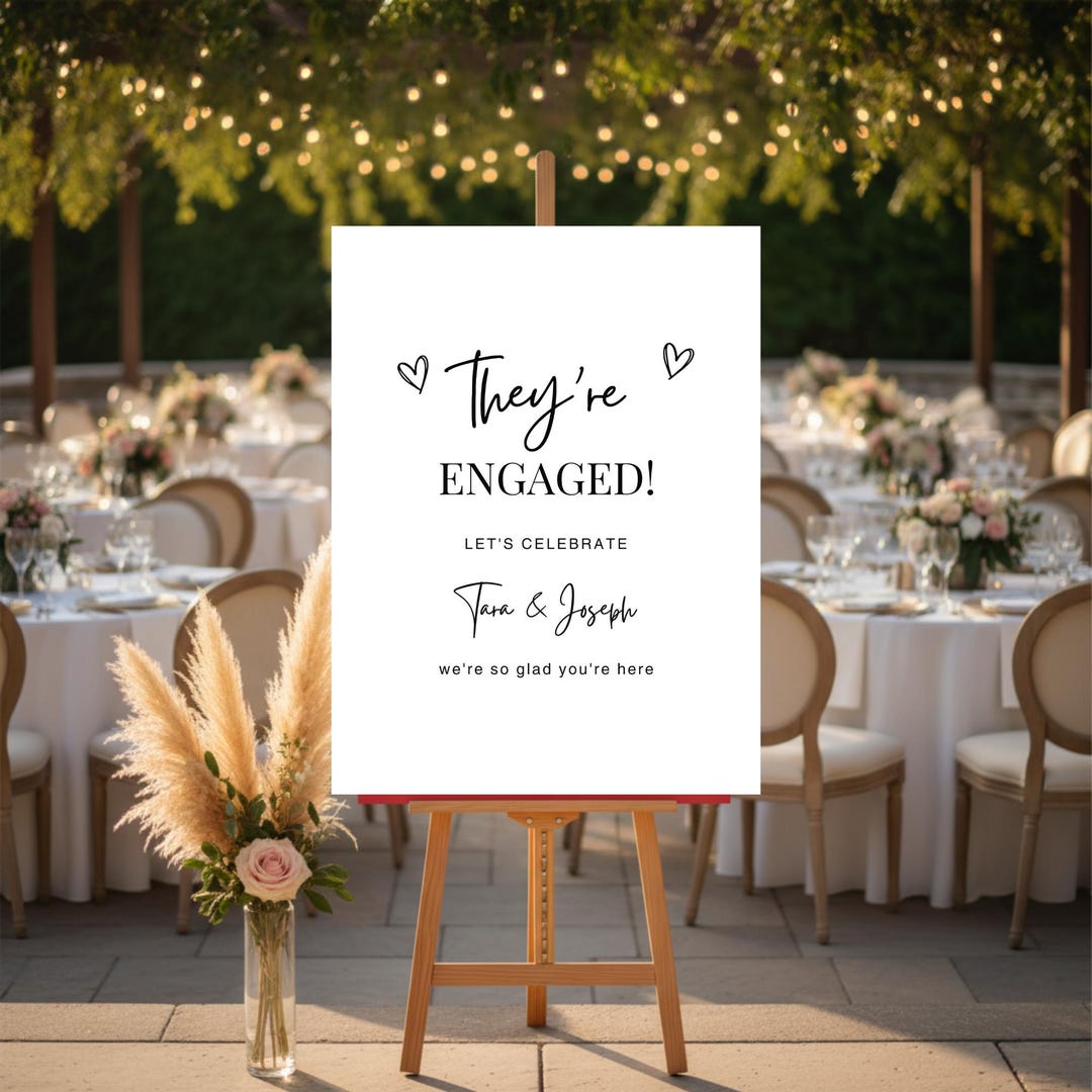 Engaged Sign On String They’re Engaged Sign, Engagement Welcome Sign Template, Printable ...