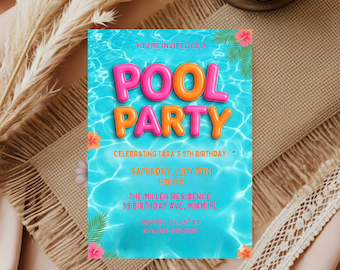 Pool Party Birthday Invitation, Summer Swim Party